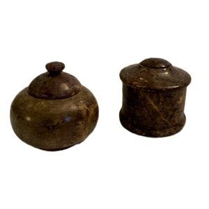 Set of 2 Vintage Brown Marble-Like Mini Trinket Boxes, Decor